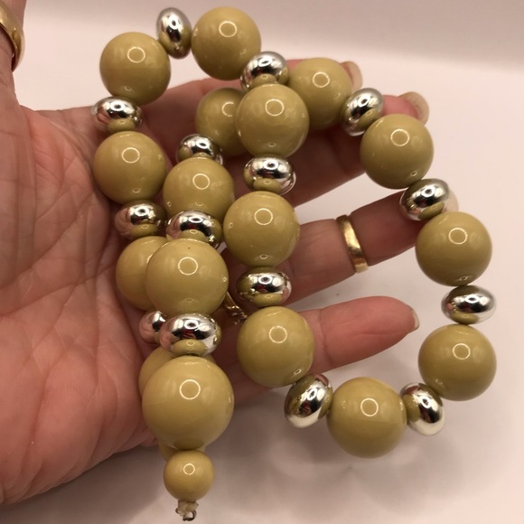 Vintage Tan and Silver-Tone Acrylic Beaded Necklace - Picture 7 of 7